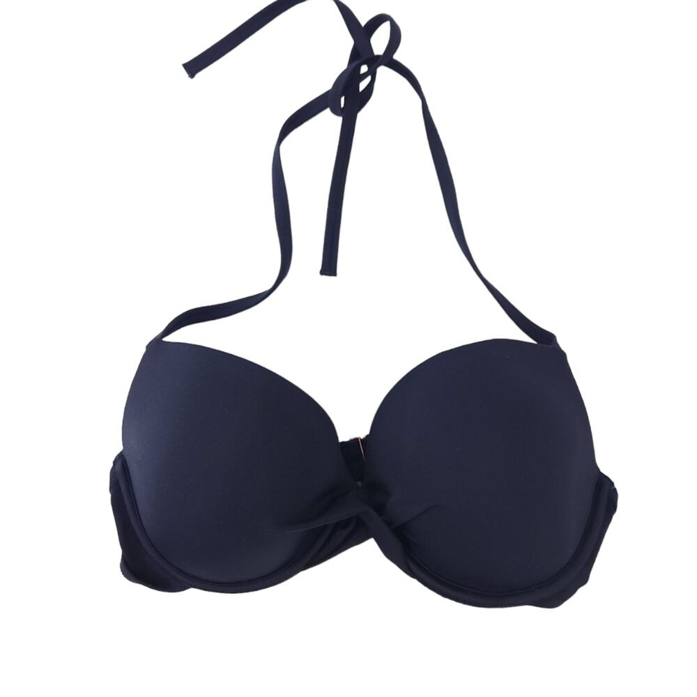 Shade & Shore Bikini Top 34D Black Underwire Bathing Suit Top, Halter Tie